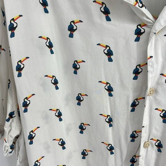 28 Palms Standard Fit toucan bird print short sleeve light button up shirt sz XL - Picture 5 of 8